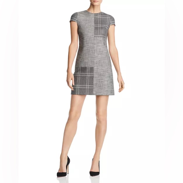 Alice + Olivia Coley Mixed Plaid A-Line Shift Dress Size 2 Gray Nwt